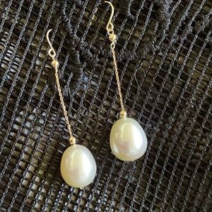 14 Karat Gold Drop Authentic Pearl Earrings